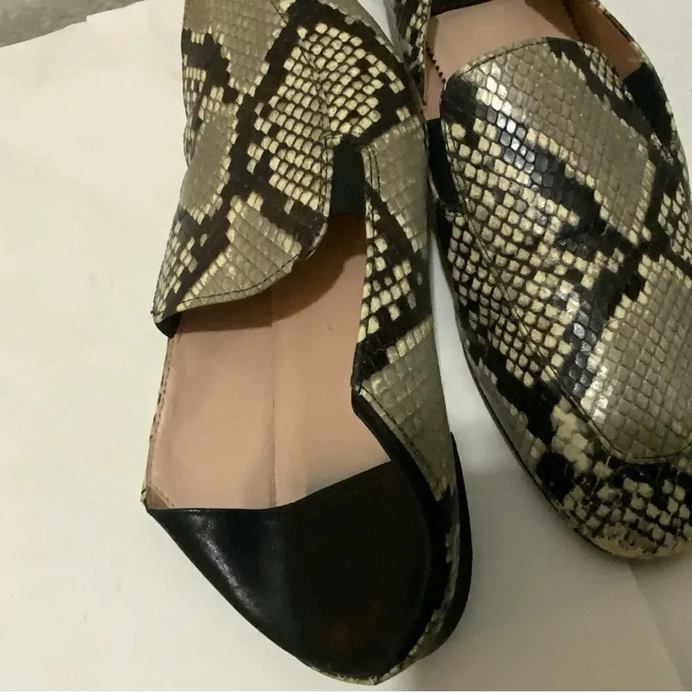J.Crew Women's Sz 9 Snakeskin Embossed Leather Convertible Mules Loafers